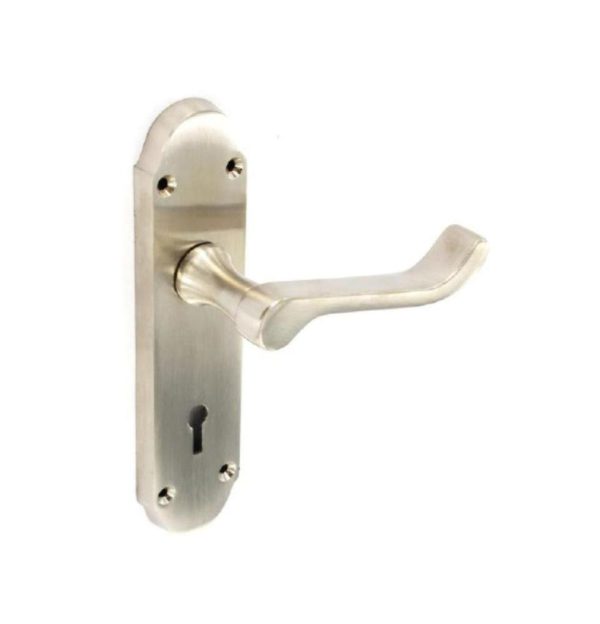 Brushed Nickel shaped lock handles 170mm