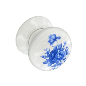 Ceramic door knobs White/Blue Flower