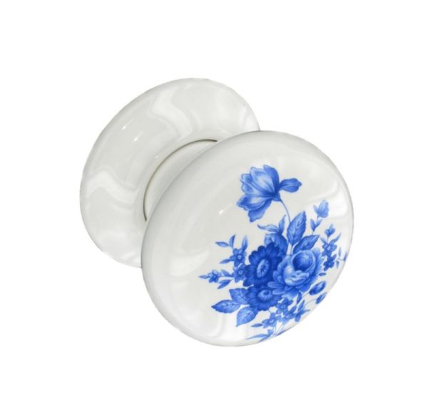 Ceramic door knobs White/Blue Flower