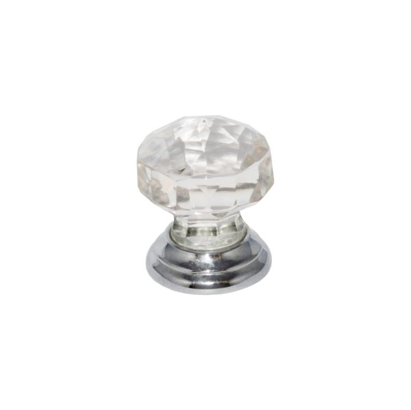 Glass Faceted knob Chrome 38mm